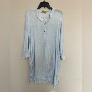 💕 Violette For Mimosa French Touch 100% Linen Dress Blue Size 1